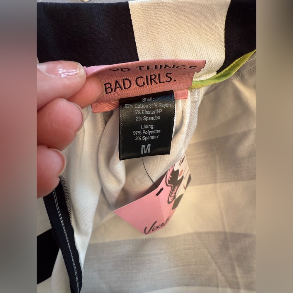 Vixen by Micheline Pitt Ghost Swing Skirt in Black and White Stripes Sz M - Picture 5 of 7